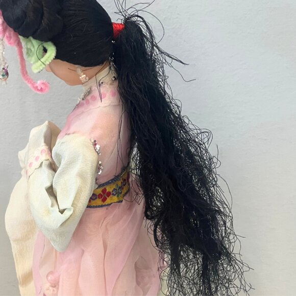 Vintage Oriental Chinese Court Lady Doll Geisha 11" Long Sleeves Souvenir - Picture 9 of 13